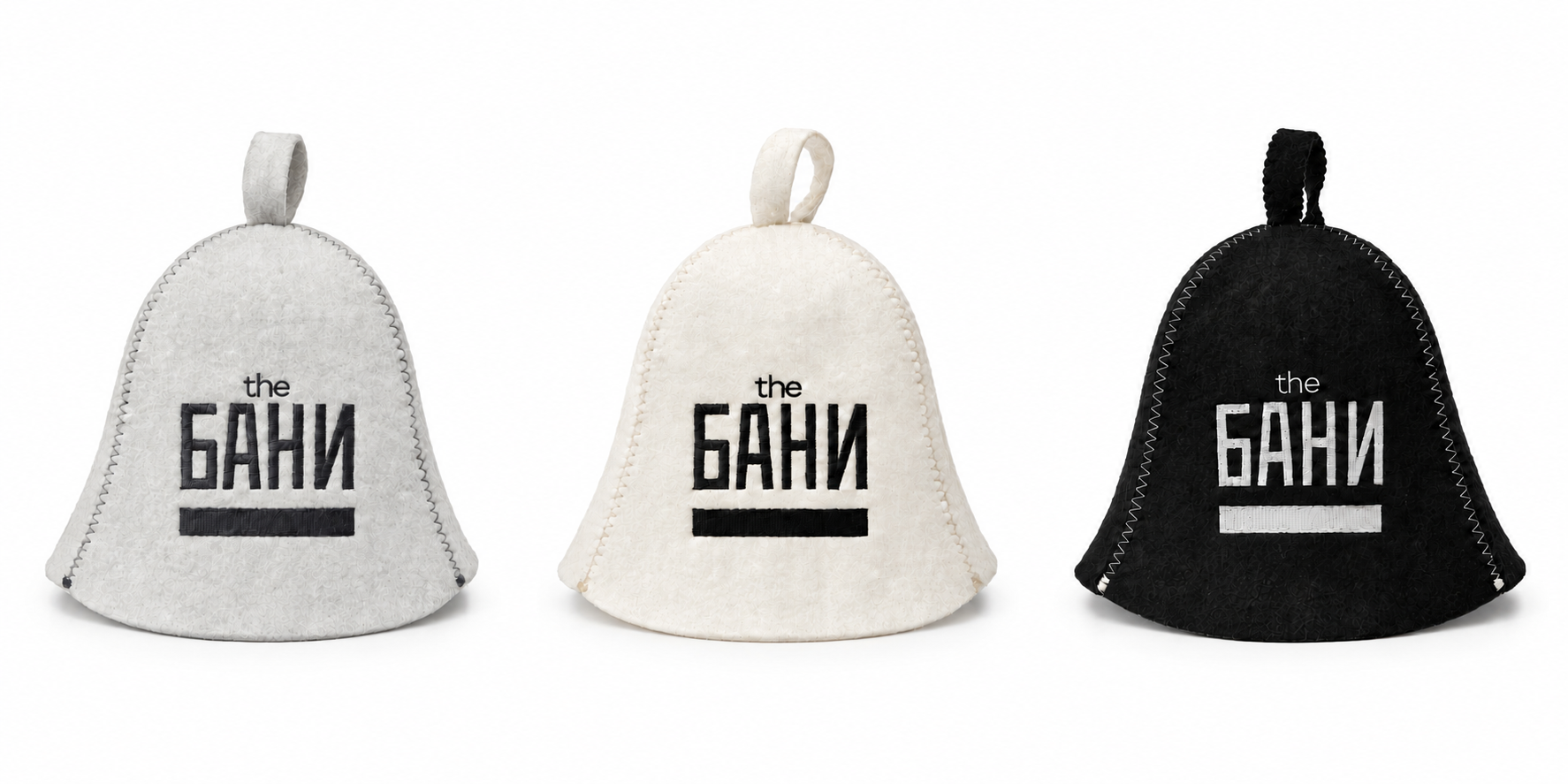 Light, cream and black sauna hats